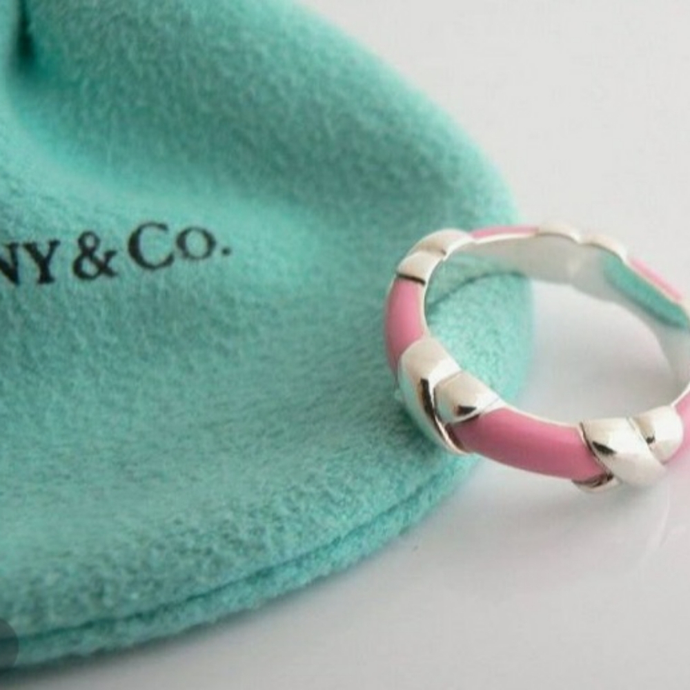 Tiffany & Co Pink Enamel X Ring-Sterling Silver
